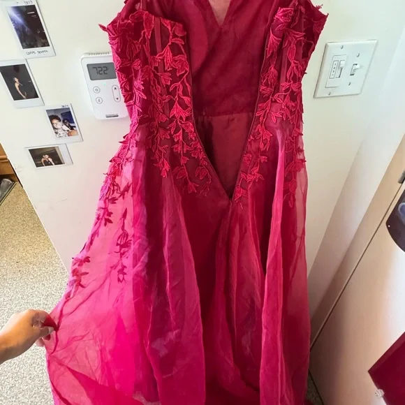 Elegant Red Lace Evening Gown - Picture 2 of 2